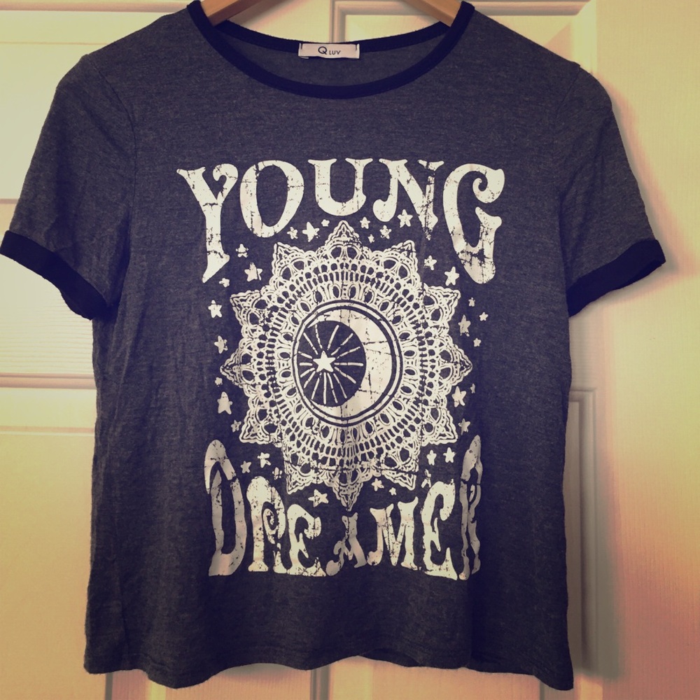 Q Luv Grey Cropped Graphic Cropped Tee Shirt S