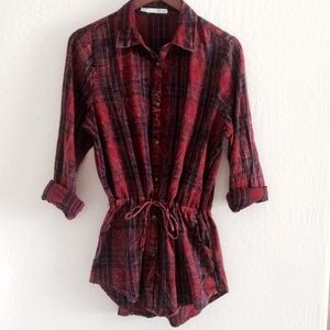 Plaid Flannel Tie Waist Tunic size Medium