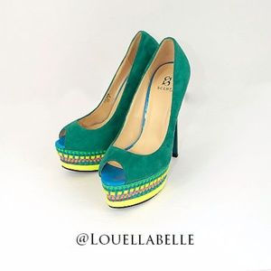 Scene Jallen Teal 'Suede' Neon Beaded Platforms 7