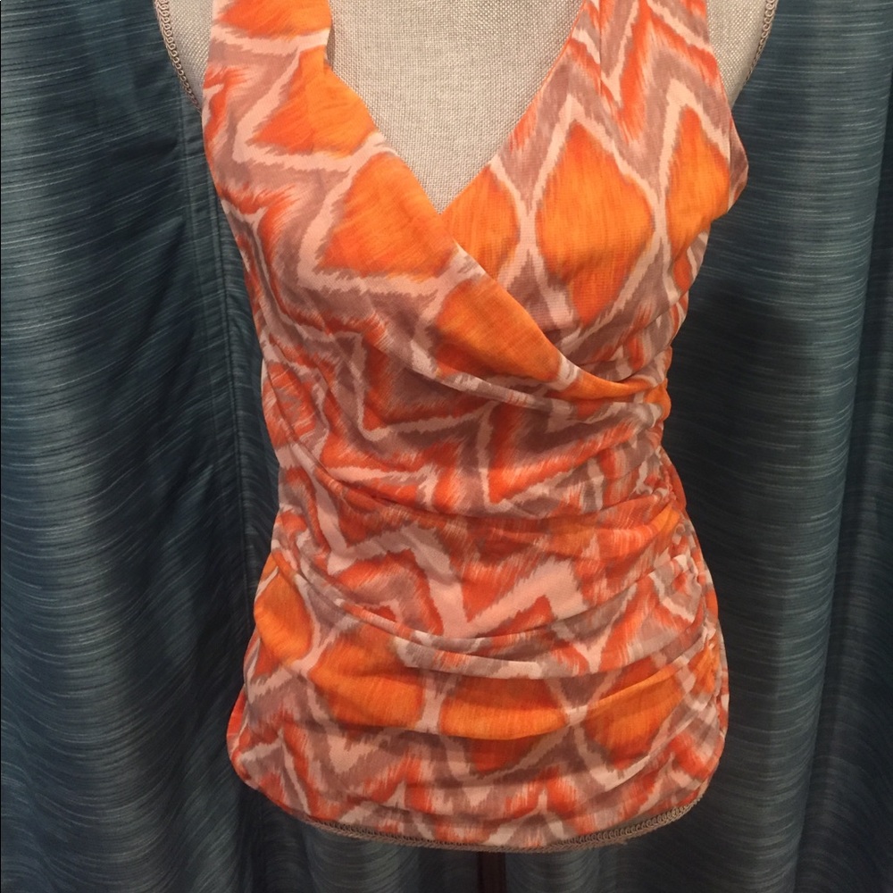 INC orange cross over blouse size L