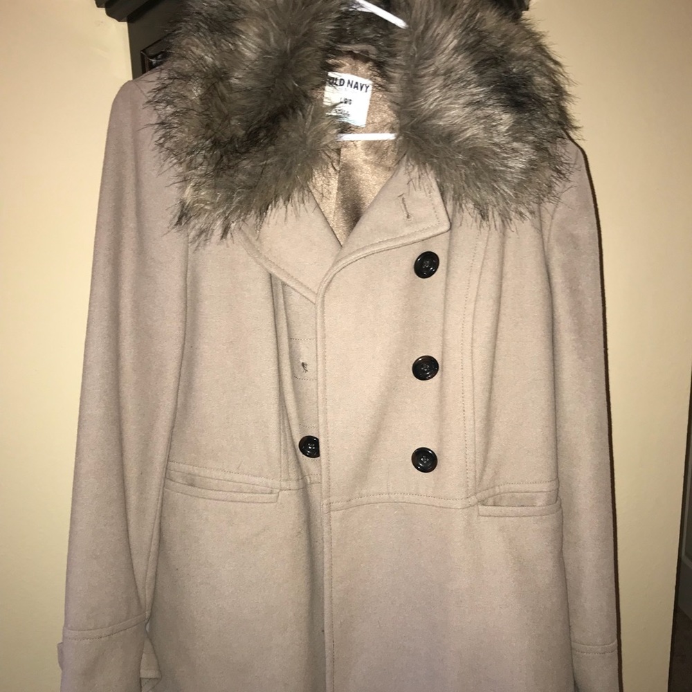 Old Navy Large Faux Fur trench coat GORGEOUS!