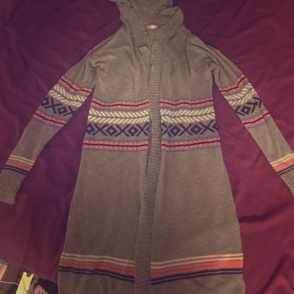 Grey,black,white,pink, & blue knee length cardigan