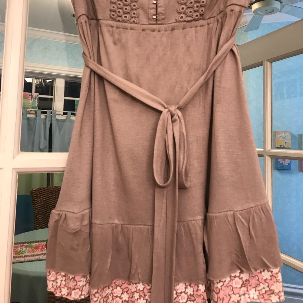 Decree brown strapless top w ruffled pink bottom