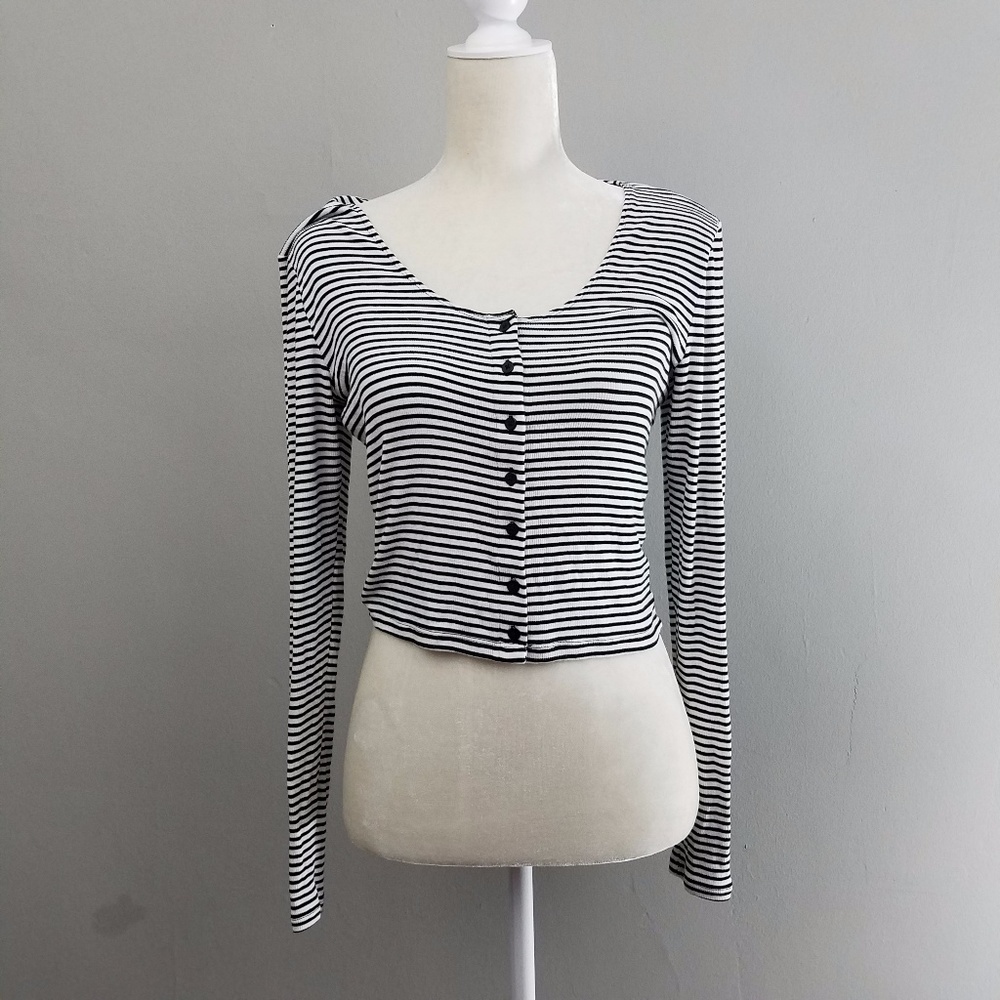 Express | Black and White Striped Scoop Neck