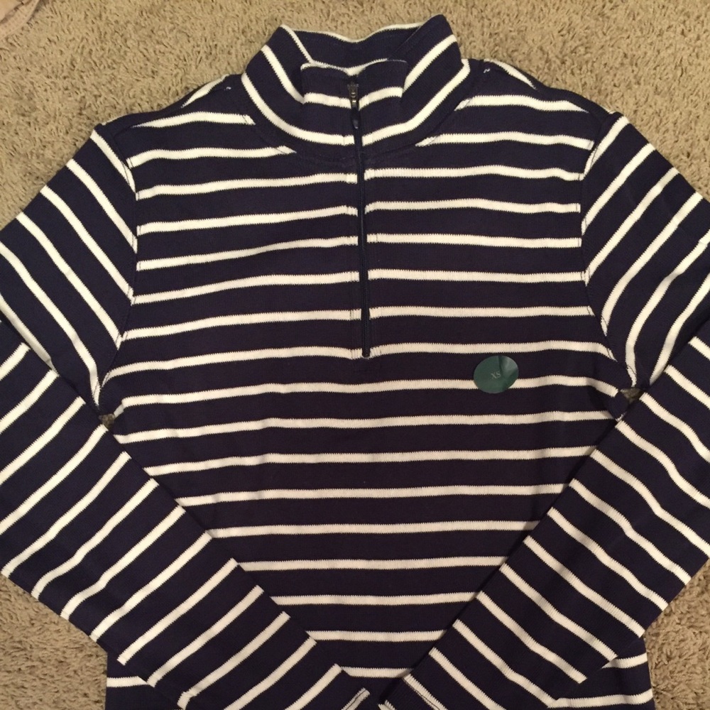 NWT L.L. Bean striped half-zip sweater