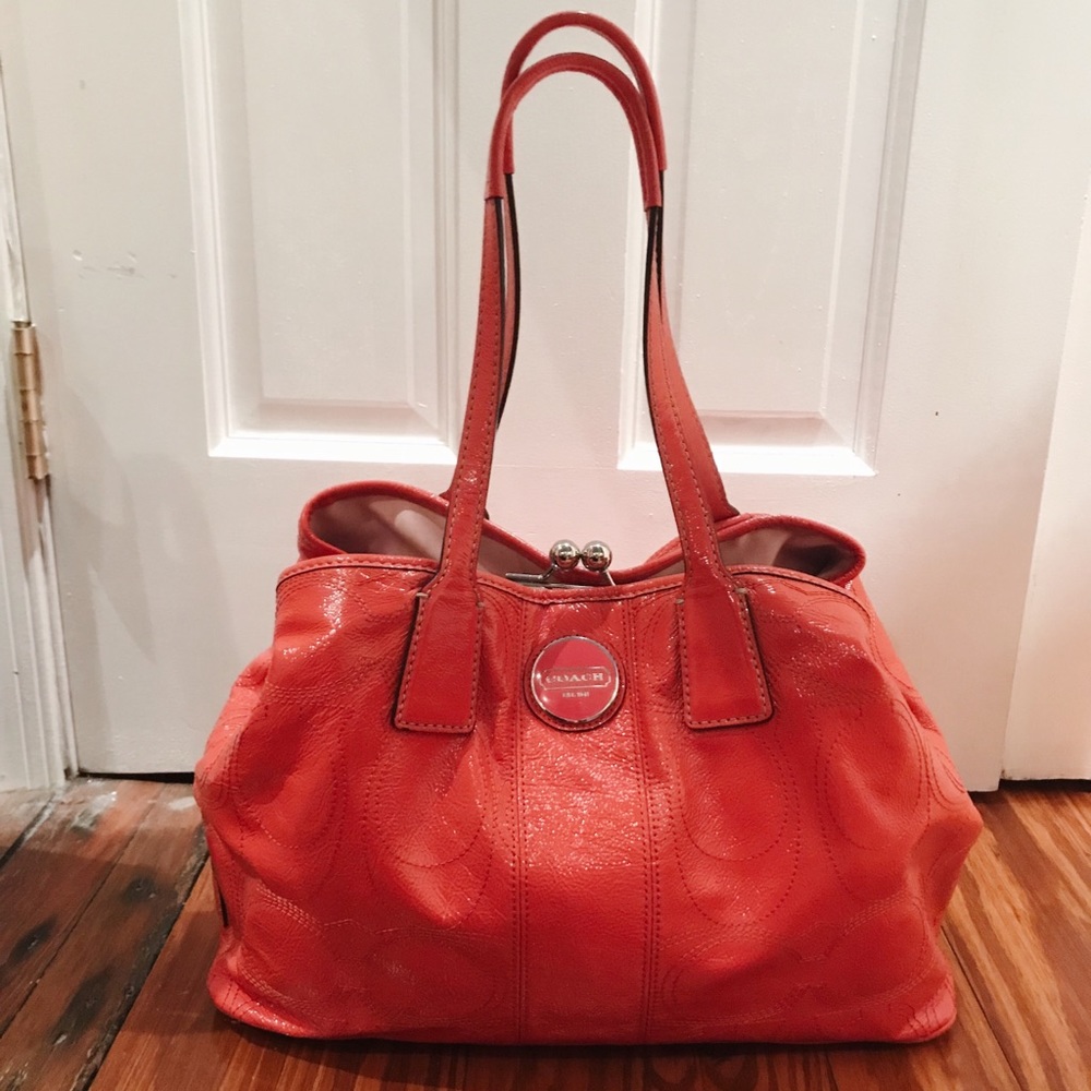 Coach Coral Patent Leather Frame Carryall