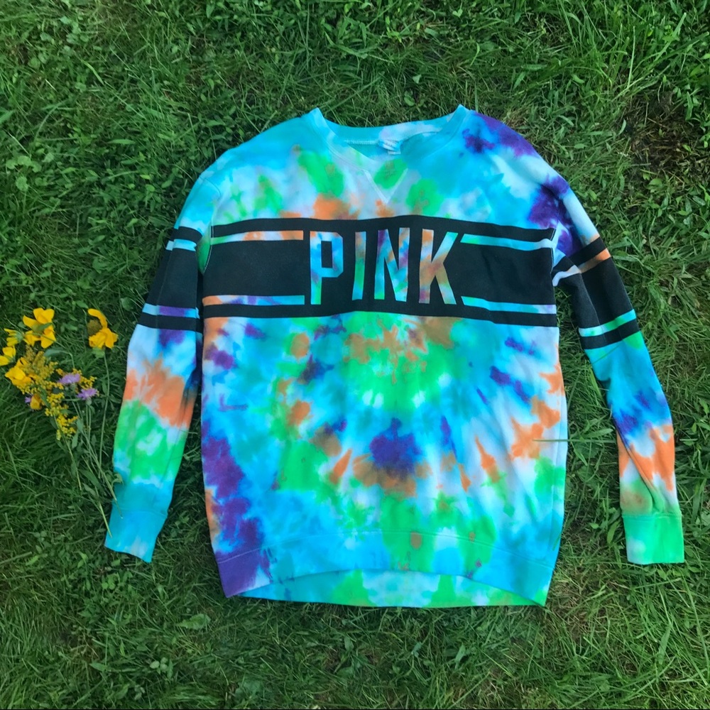 Pink Victoria's Secret tie dye crew
