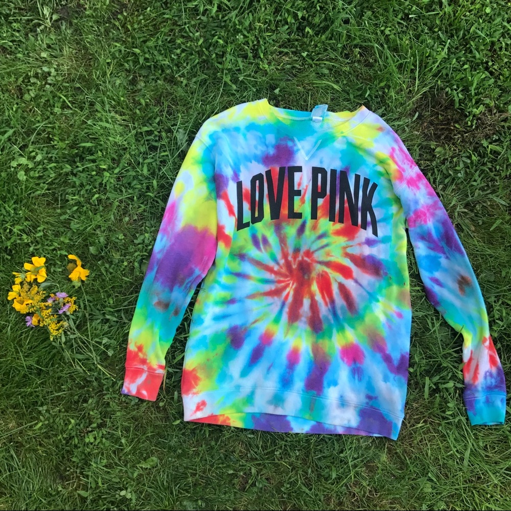 Pink Victoria's Secret tie dye crew