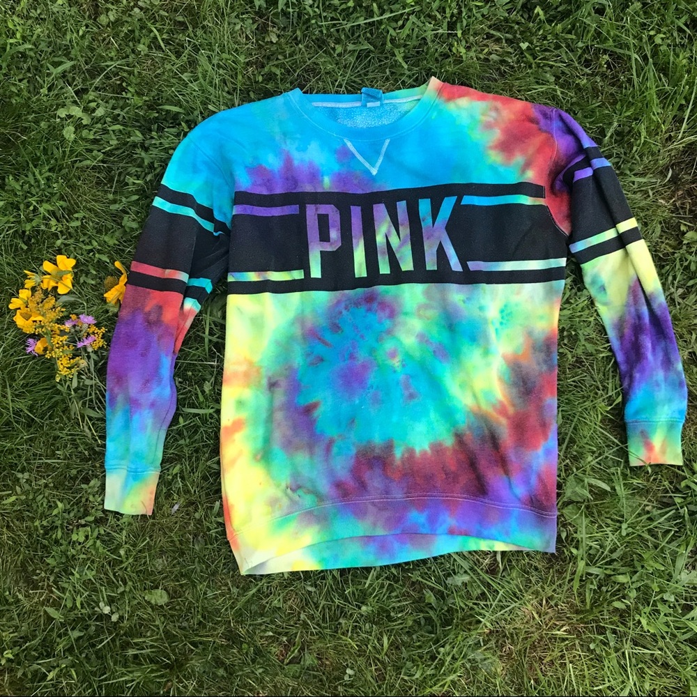 Pink Victoria's Secret tie dye crew