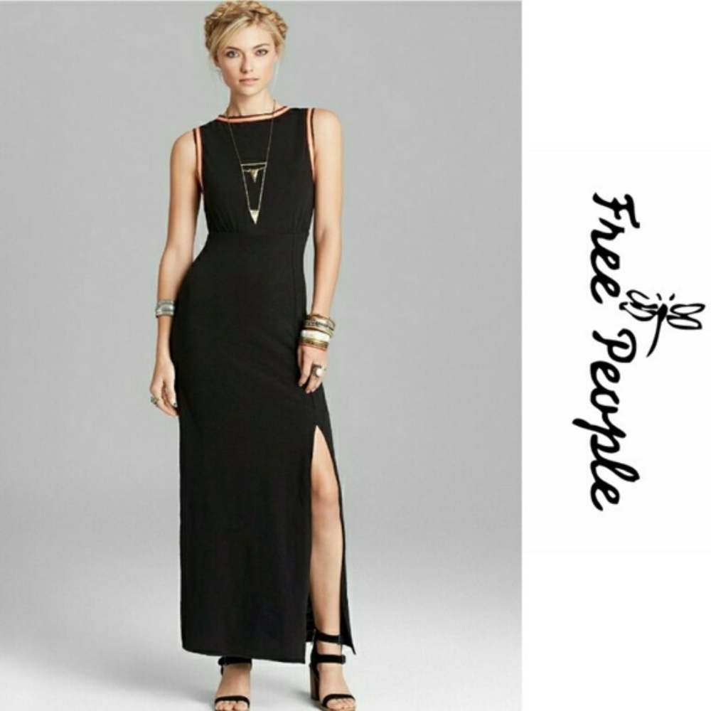 Free People Black Sabrina Maxi Dress Embroidered