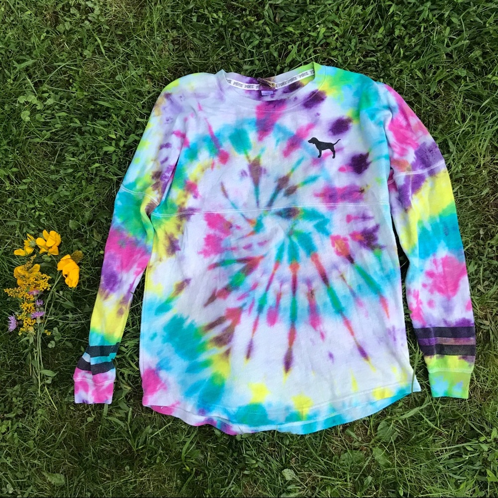 Pink Victoria's Secret tie dye crew