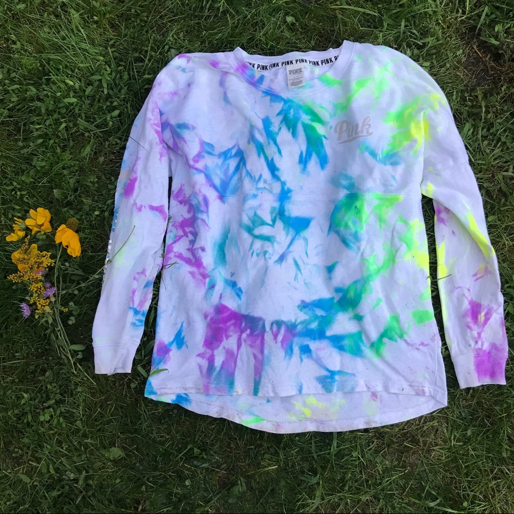Pink Victoria's Secret tie dye crew