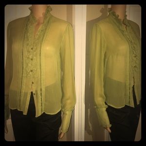 BEAUTIFUL SHEER OLIVE GRN LONG SLEEVE BLOUSE S/M