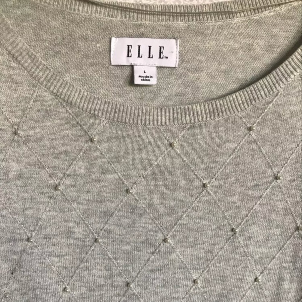 | Elle | Gray Faux Pearl Sweater