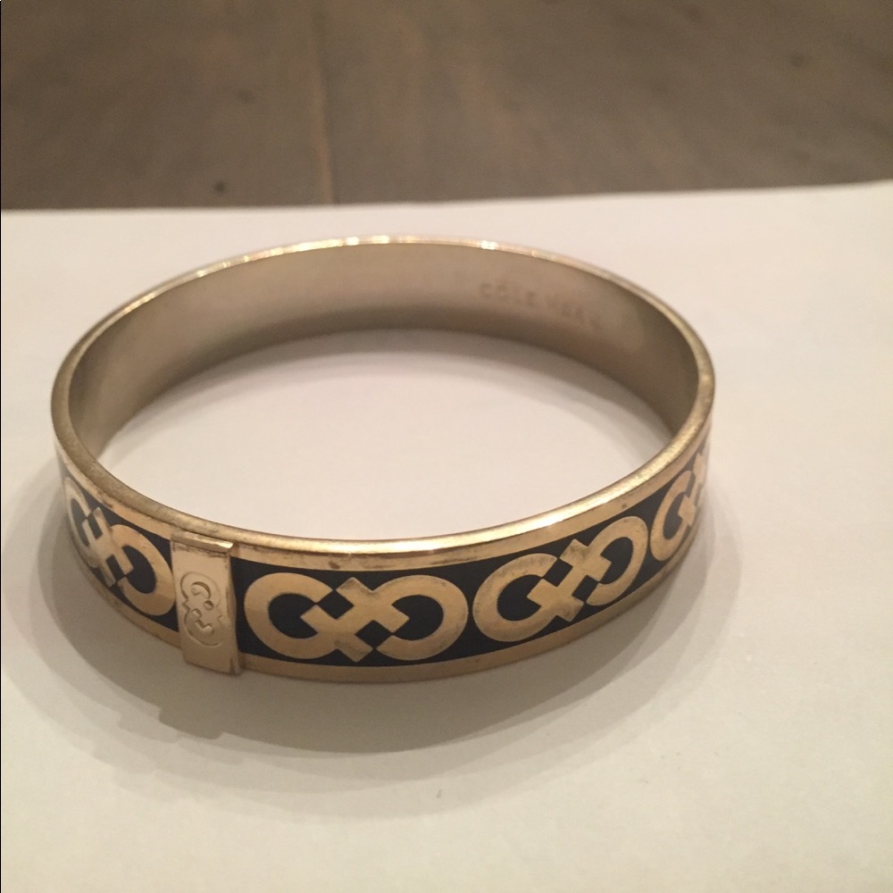 Cole Haan Women's Black Enamel Logo Round Bangle
