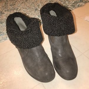Charcoal Grey leather boots.
