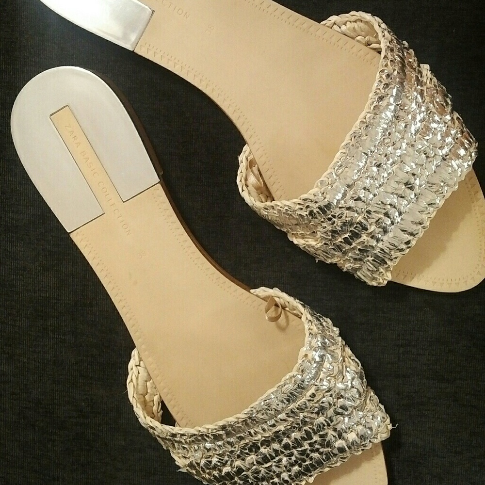 ZARA Metallic Braided Slide Sandals