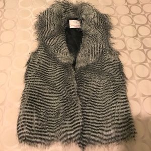 Black, grey and white faux fur vest
