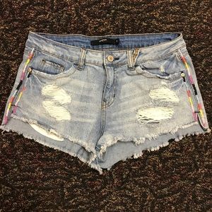 Francesca's Embroidered Cutoff Jean Shorts