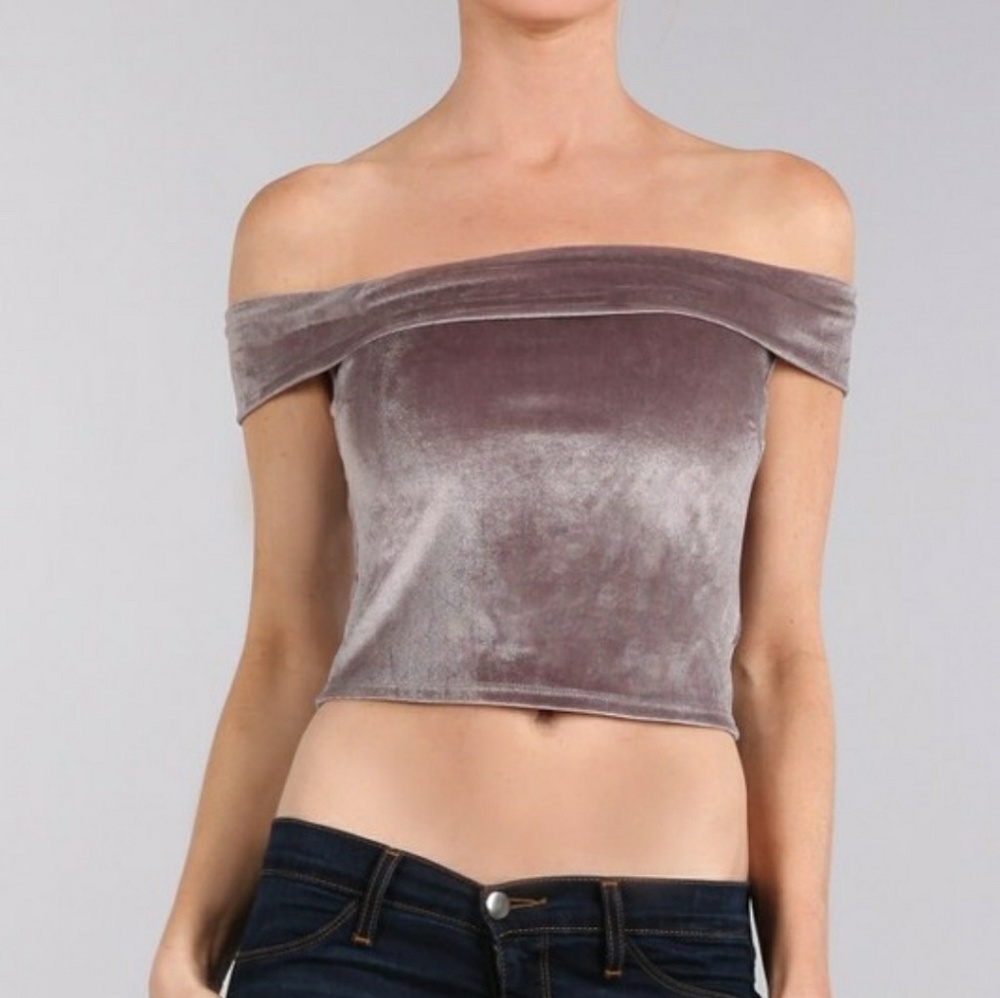 Velvet off shoulder crop top