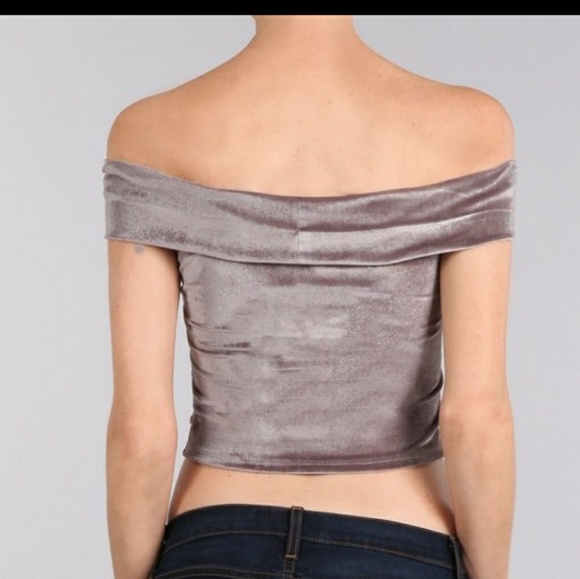 Velvet off shoulder crop top - Picture 2 of 4