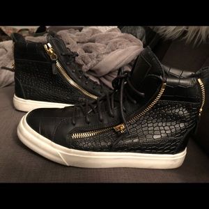 Black python calfskin high tops