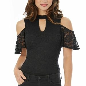 A. Byer Cold Shoulder Lace Bodysuit
