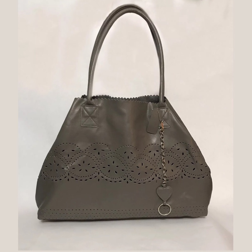 BUCO large laser cut leather tote with pouch