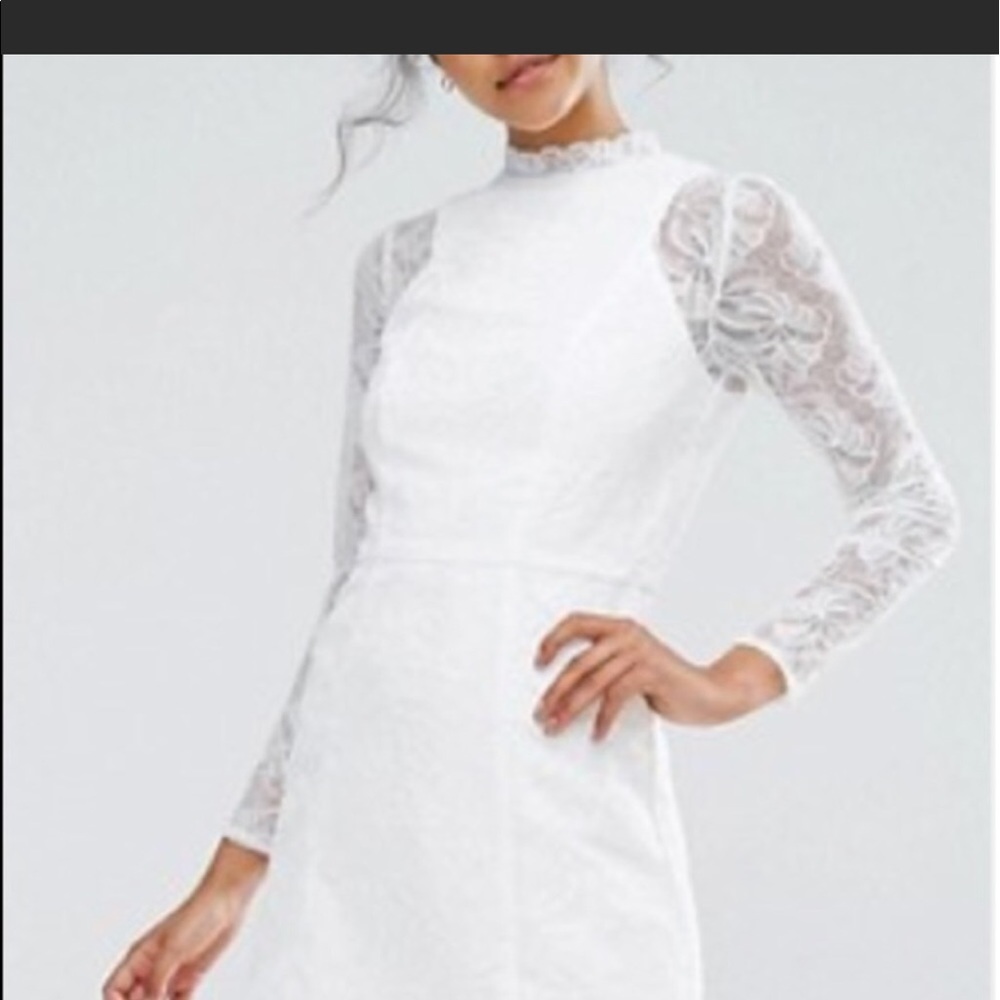 Long sleeve white lace dress chi chi London