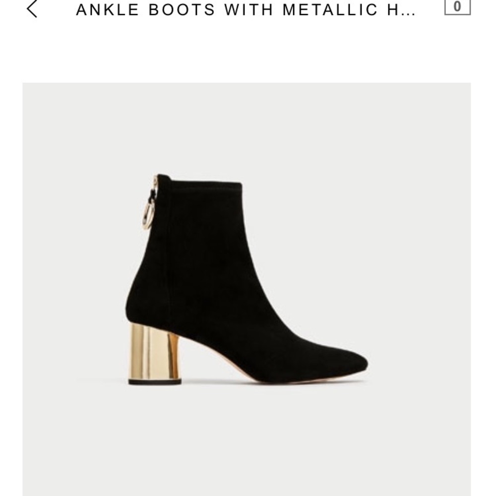 ancle boots with metallic gold heels back zip
