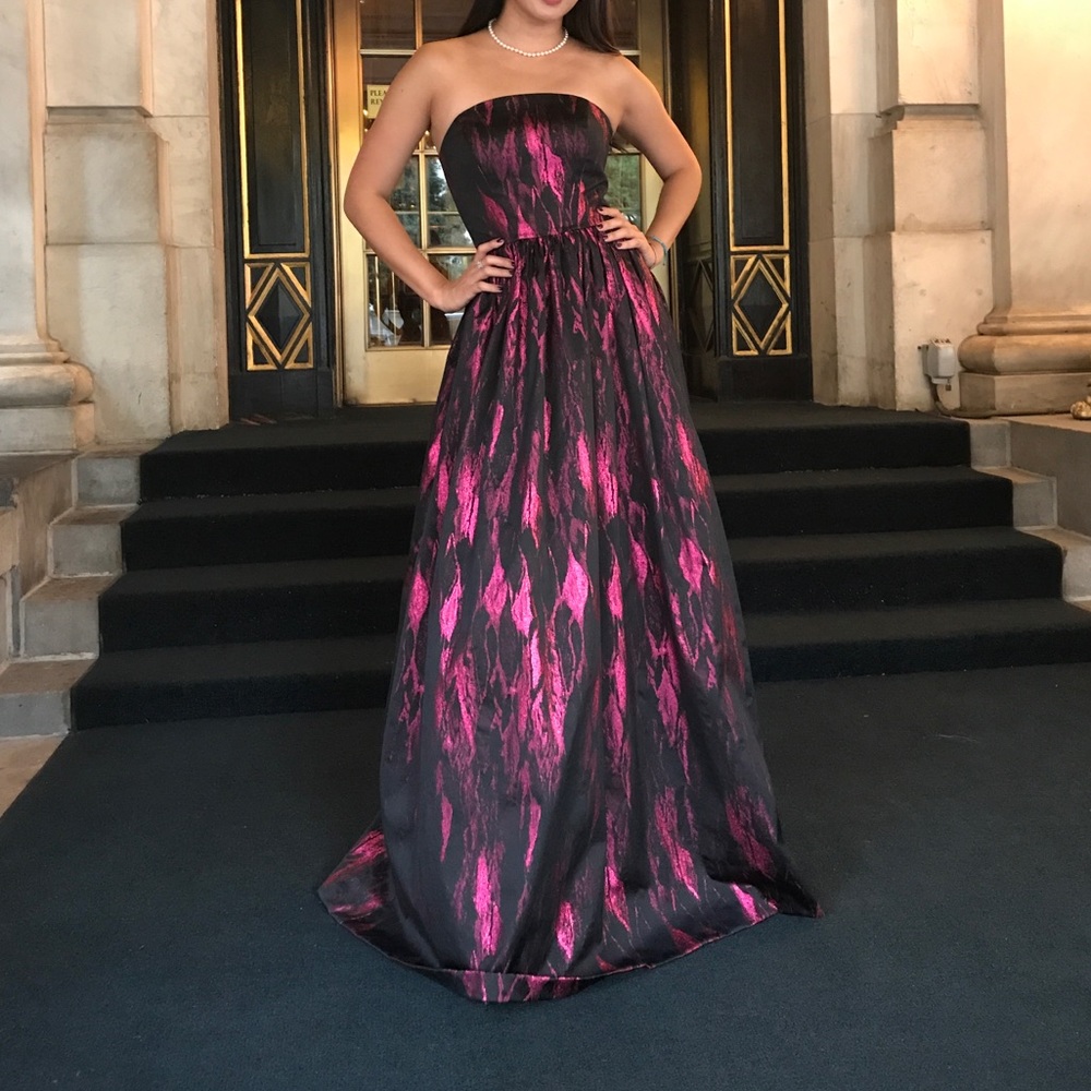 Milly strapless metallic jacquard ballgown dress