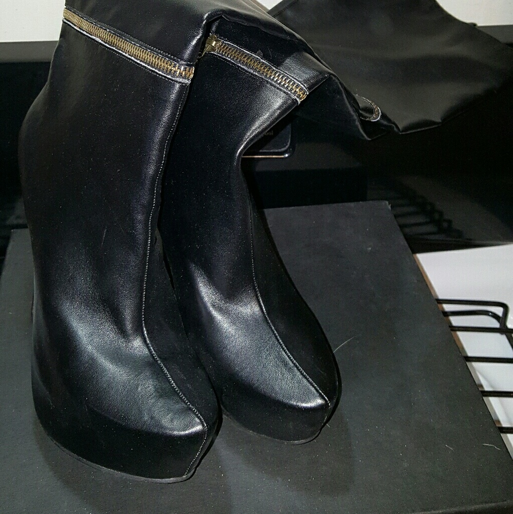Thigh Boots,  hidden platform,  black, 7.5