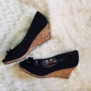 Black Cork Wedge Heels