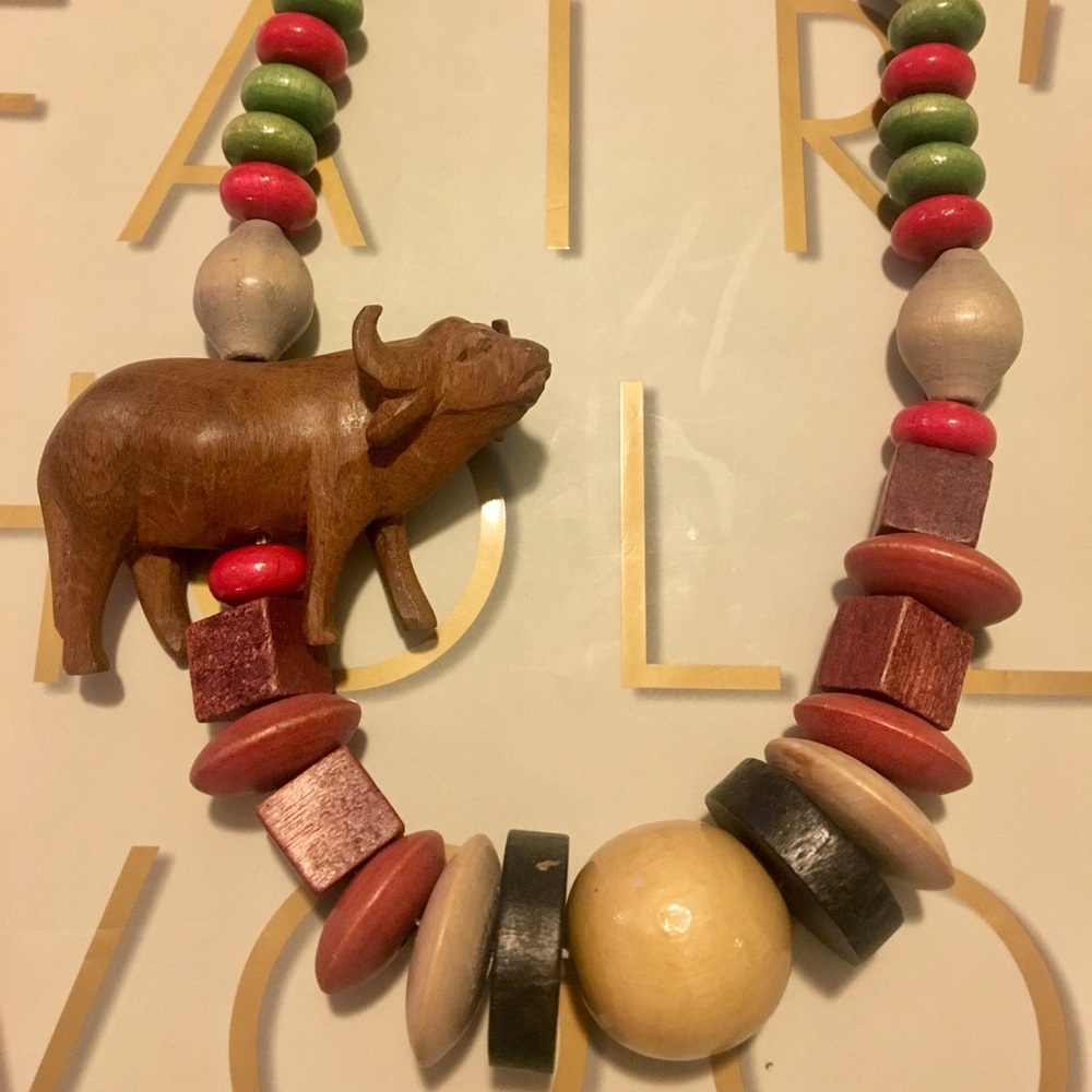 Unique wood handmade necklace 30"long new !!