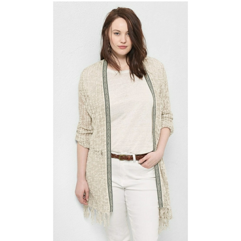 NWT! MANGO Cardigan with ribbon detail and fringe