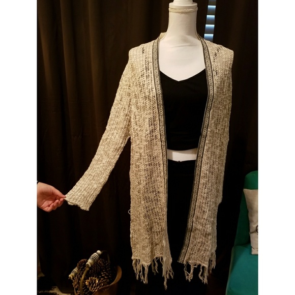 NWT! MANGO Cardigan with ribbon detail and fringe - Picture 4 of 7