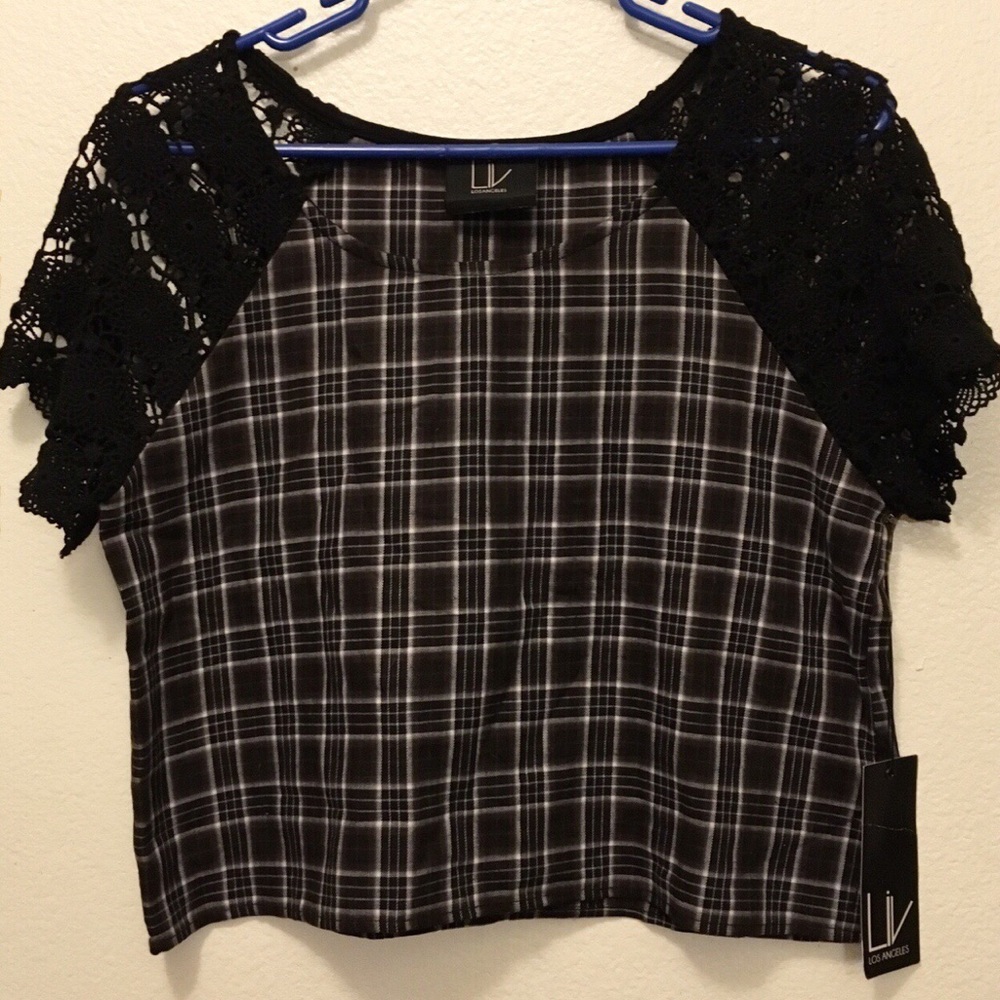 NWT Plaid Flower Lace Crop Top from LIV LA