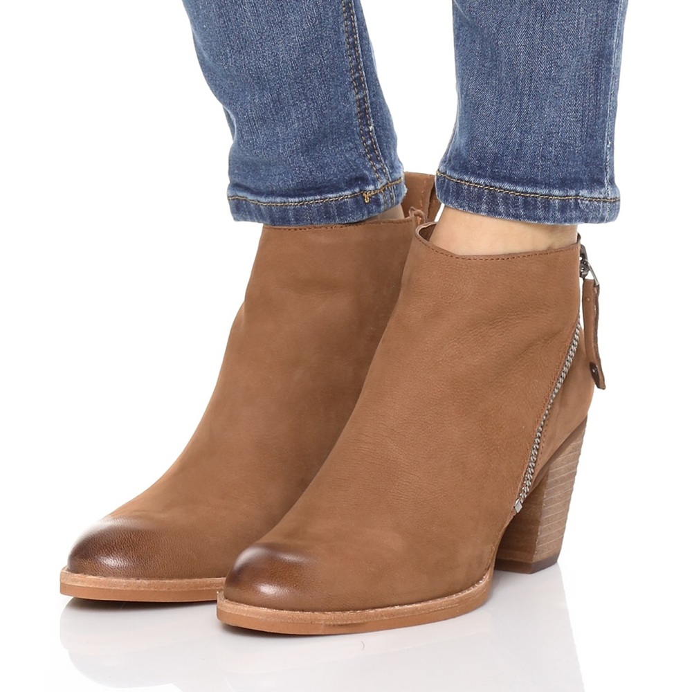 Distressed Tan Nubuck Leather Asymmetrical Boot - Picture 5 of 7