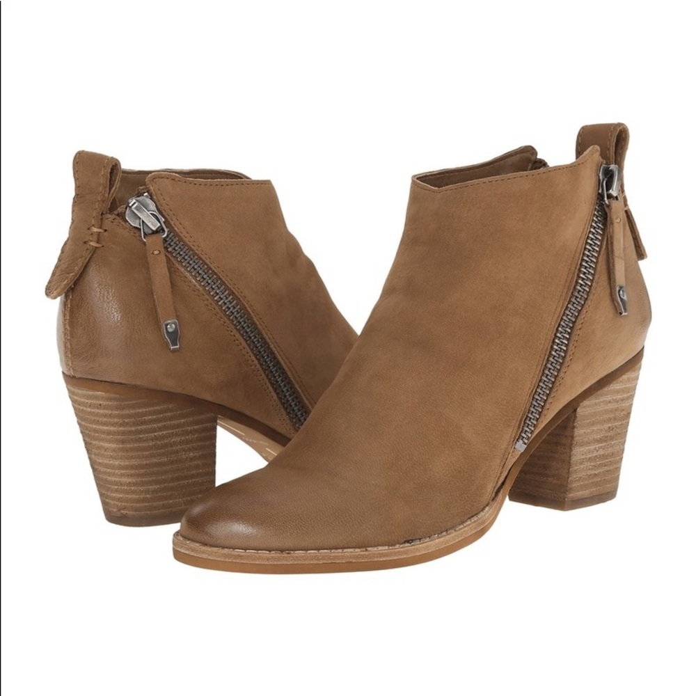 Distressed Tan Nubuck Leather Asymmetrical Boot - Picture 6 of 7