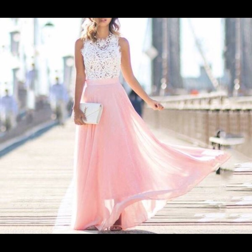 Cute lace top pink sheer dress