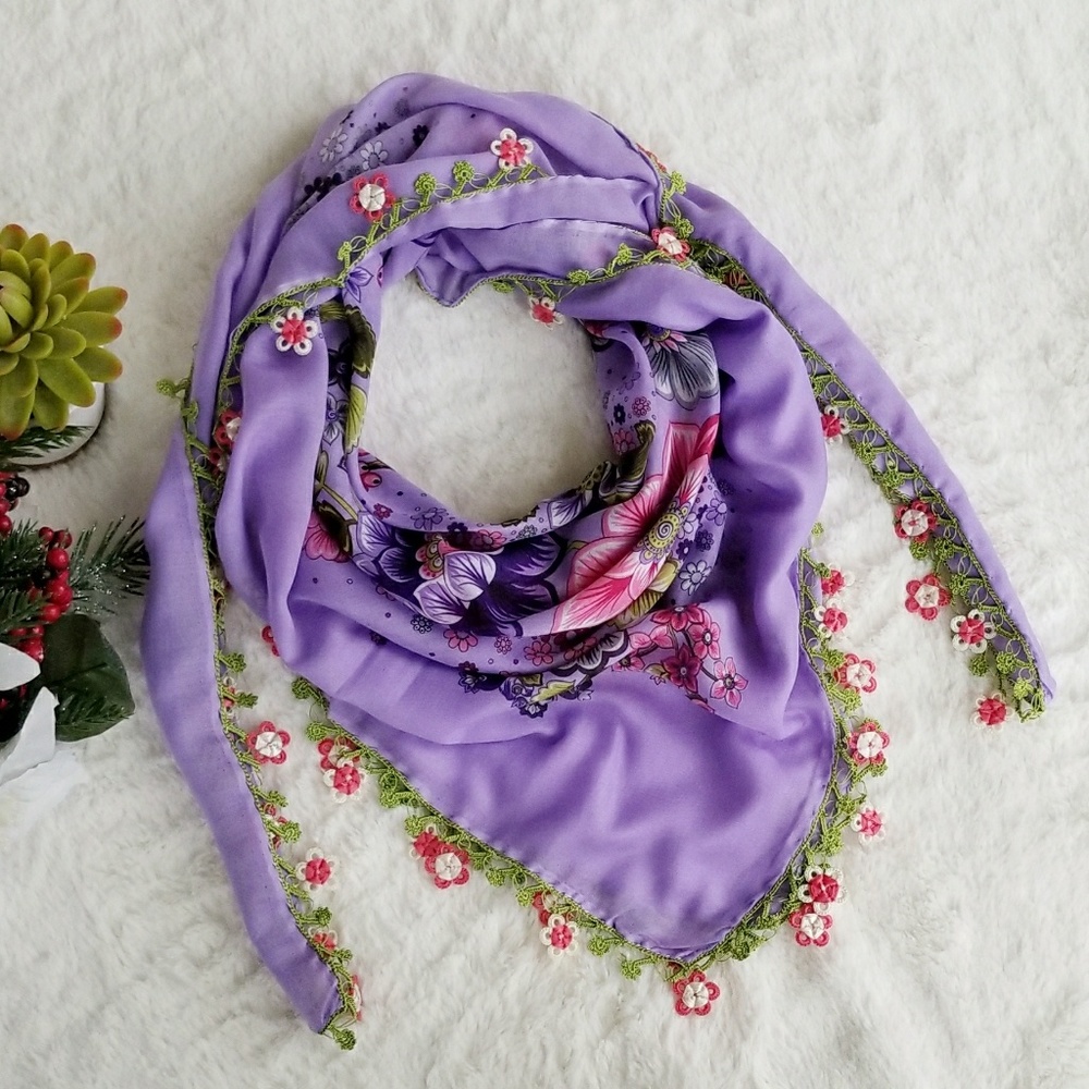 Exotic Hand Made Needle Lace Floral Scarf