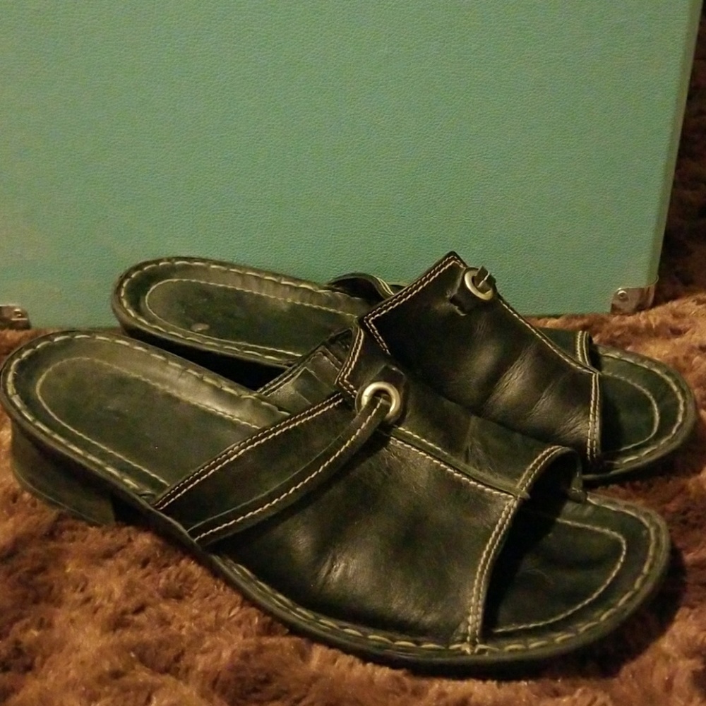 Black slip on sandals