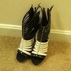 Black and white shoes.