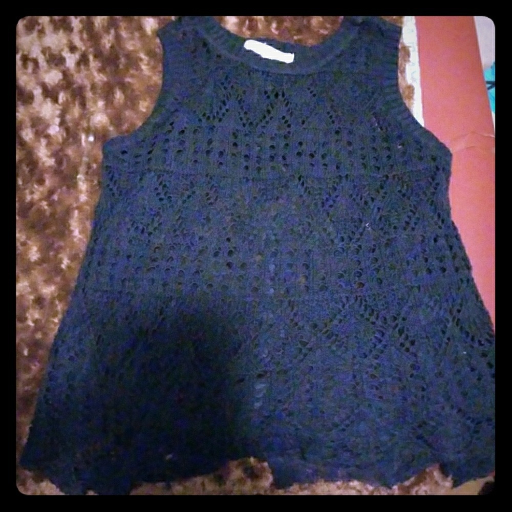 Navy knit button up back tank