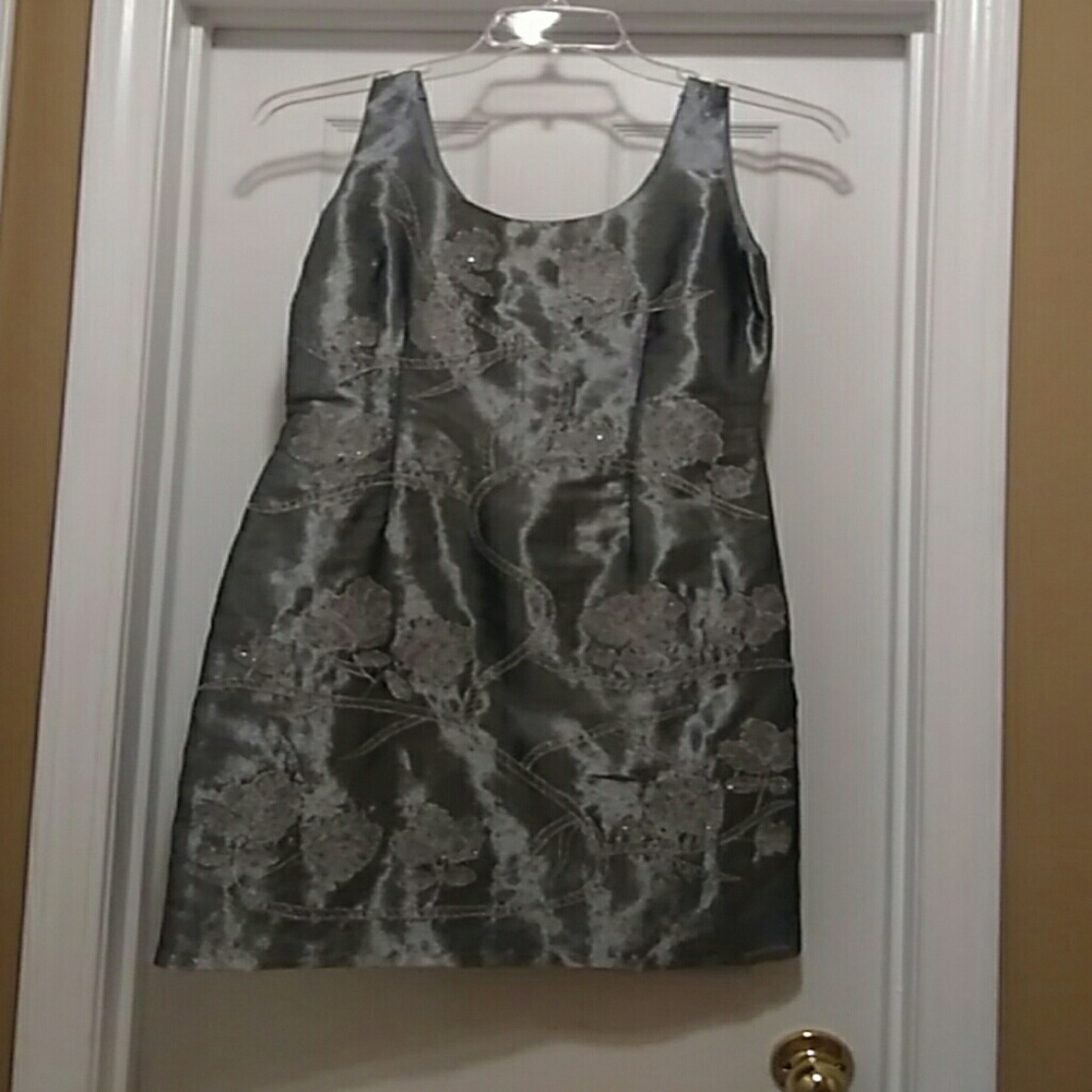 Papell Boutique Metallic Gray Evening Dress Size 8