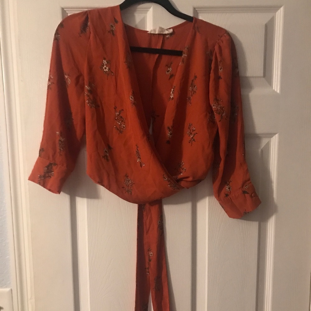 Orange floral crop blouse