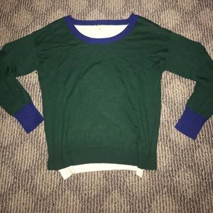 Green blue and white sweater