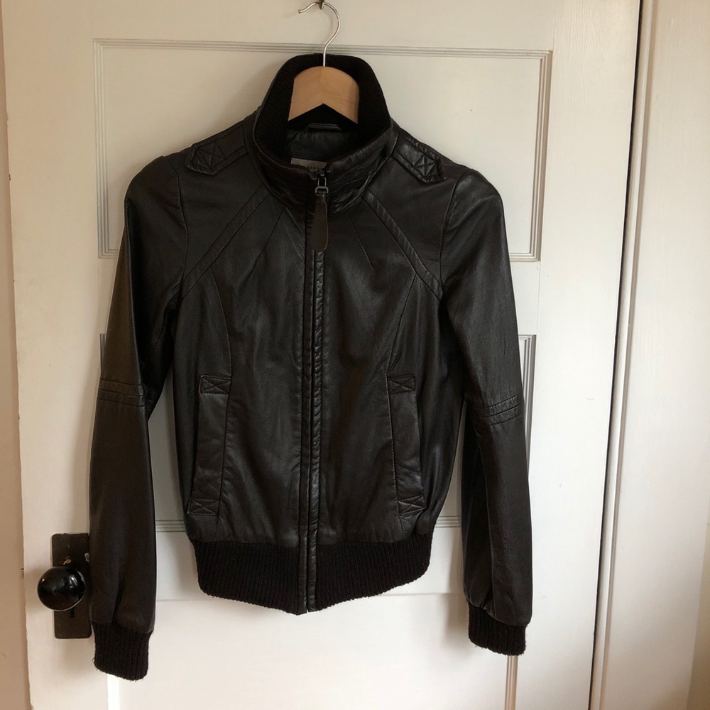 Leather bomber jacket
