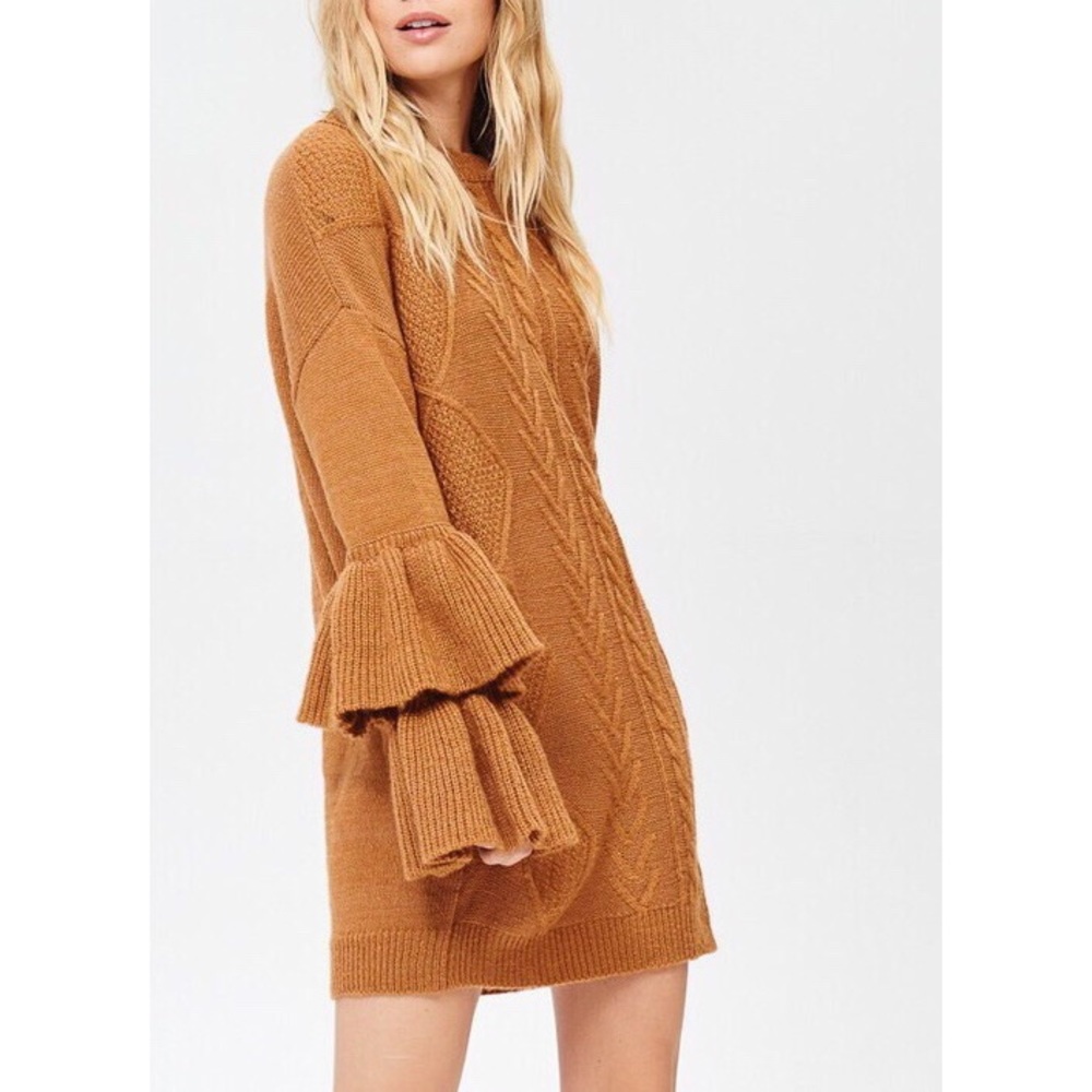 💕SOLD💕Ruffle Sleeve Cable Knit Sweater Dress