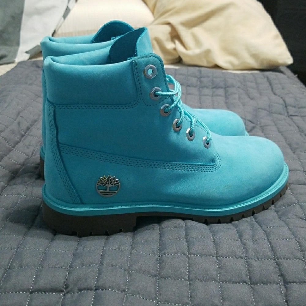 Bright blue timberlands